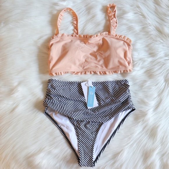 Ruffled Bandeau High Waisted-Two Piece Bikini Set - Picture 3 of 9